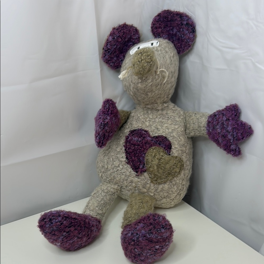 Stuffy mouse toy baby kids Gray and Purple Accents organic look natural colors